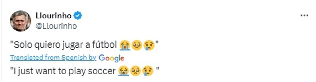 An X user commented on the video writing 'I just want to play football' with several 'crying face' emojis.