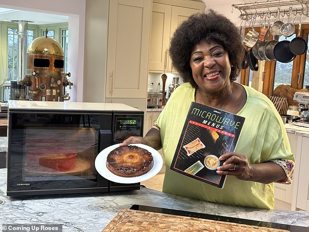 The Channel 5 show also took a nostalgic look at beloved 1980s lunch staples including Club Bars, Billy Sausage and Quiche Lorraine. Pictured: TV chef Rustie Lee makes a classic '80s pineapple upside-down cake