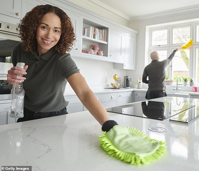 Most of the time is spent cleaning the kitchen and the room Americans least like to clean is the bathroom (file image)