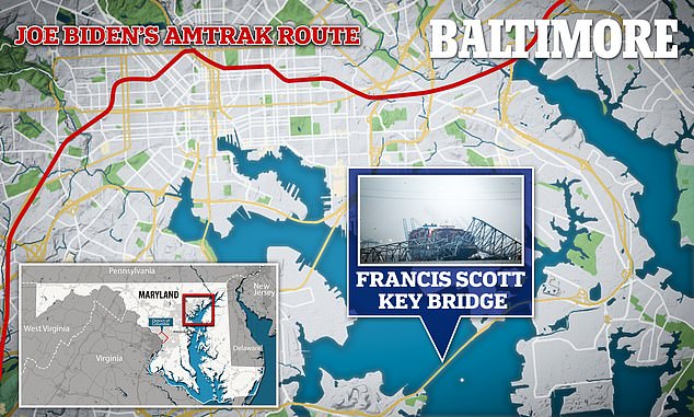 Biden claimed he crossed the Francis Scott Key Bridge for years during his Amtrak train trip from Delaware to Washington, D.C., but his route did not pass through the area and no train tracks passed over the bridge.
