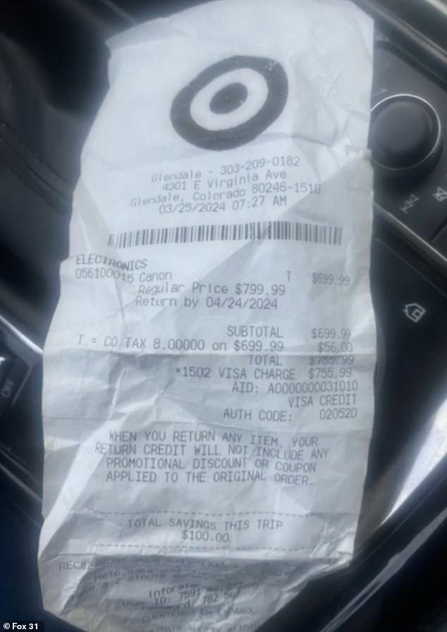 Found a Target receipt after thief allegedly went shopping
