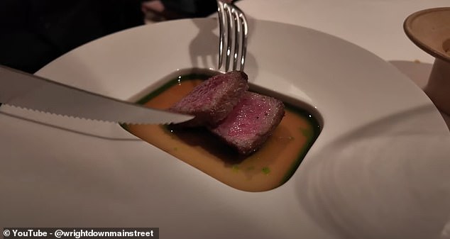 While Kristen finished her main savory dishes, her two friends ate their last meat dish, which consisted of two perfectly cooked pieces of Japanese Wagyu beef.