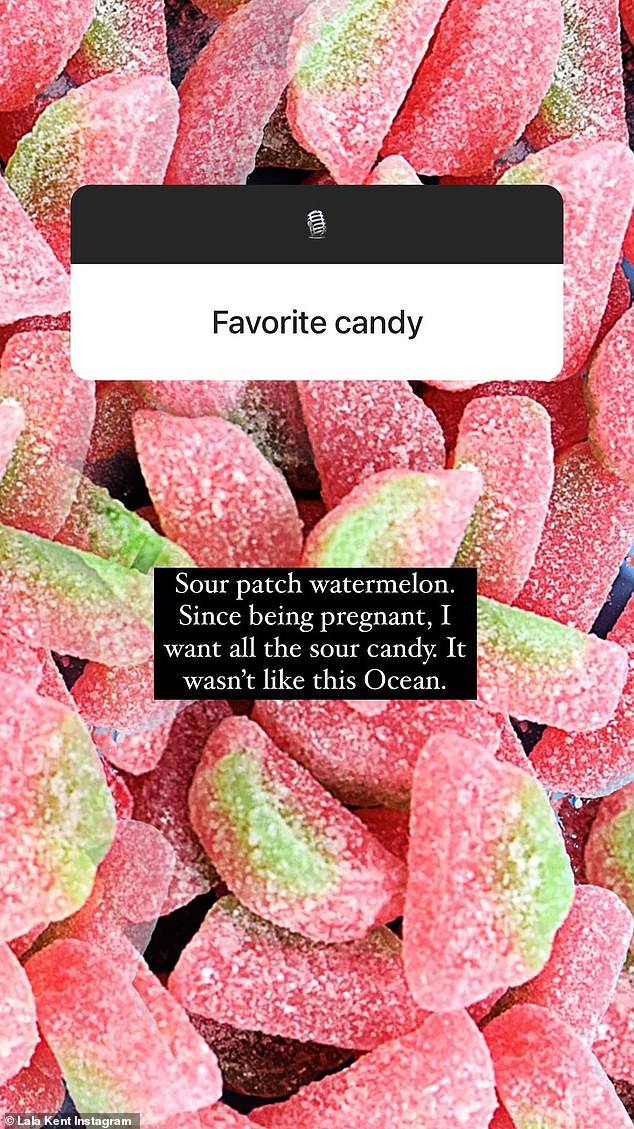 An Instagram user also asked Kent about her favorite candy and she responded that she preferred watermelon-flavored sour candy.  'Since I'm pregnant, I want all the sour sweets.  It wasn't like that (with) Ocean,' she recalled.