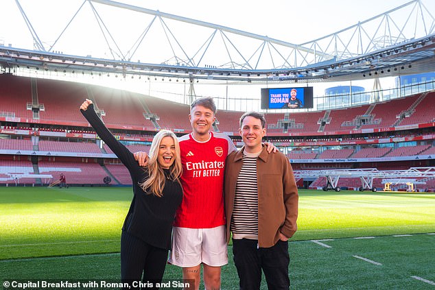 On Wednesday, Roman fought back tears as his Capital Breakfast colleagues surprised him by presenting the radio show from the Emirates Stadium dressing room.
