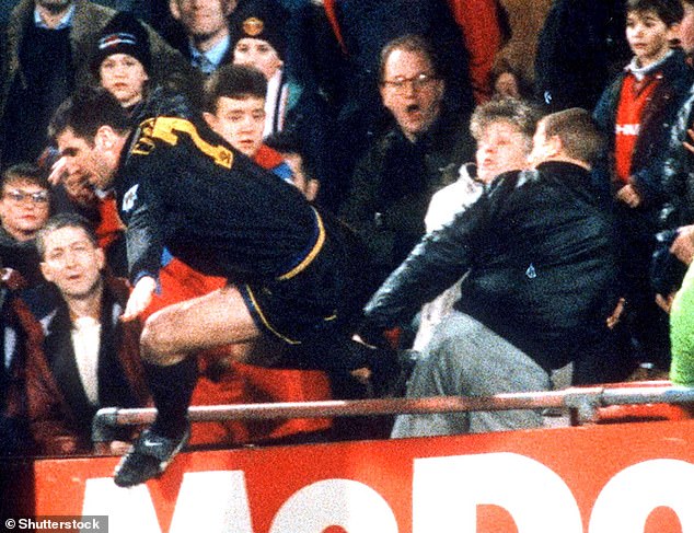 In a fit of rage, Cantona sprinted towards the stands and jumped over the barrier, unleashing a perfectly placed kick with his hobnailed boots at abusive Crystal Palace fan Matthew Simmons.