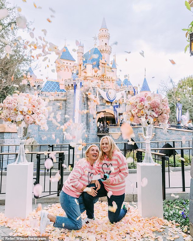 Three months later, Rebel and the Lemon Limon founder took a trip to Disneyland and she surprised her with a proposal in her Anaheim hotel room on Valentine's Day (pictured on February 19).