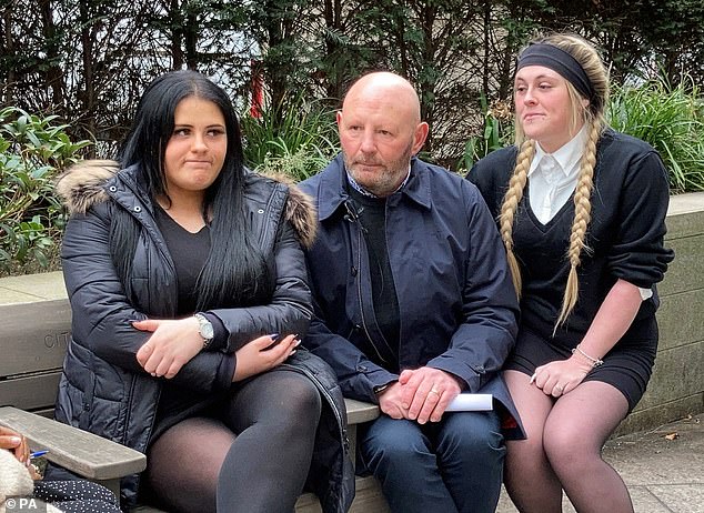 Maria Rawlings' family (left to right), her daughter Charlee, her father Tony Rawlings and her daughter Katie, outside the Old Bailey.
