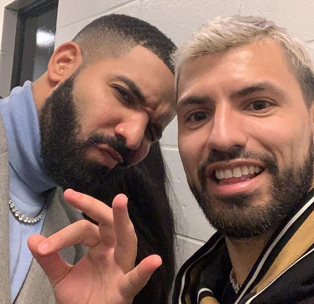 Former Manchester City and Barcelona striker Sergio Agüero (right) met Drake in Manchester in 2019