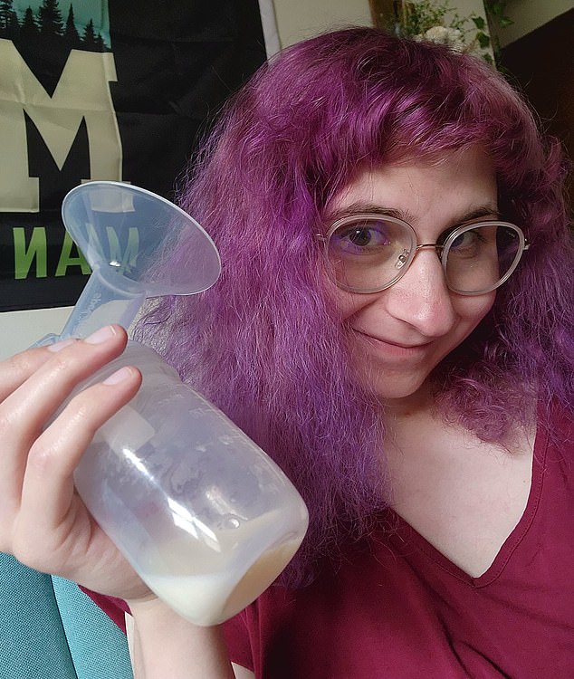American trans woman Naomi, 24, a mother of three, went viral on Twitter last May for feeding her son breast milk that she had expressed herself.  She was not involved in the new study.