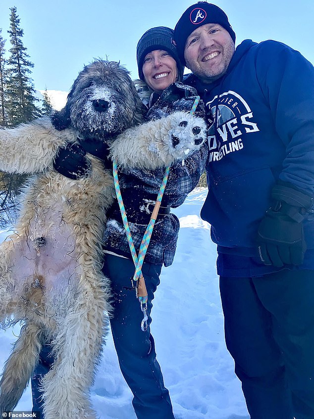 The Alaska woman was hiking with her husband, Brian, to celebrate their 18th wedding anniversary when their dog stopped to drink from the river and fell on the ice.