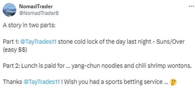 An account apparently belonging to Porter (@TayTrades11) suggested he start a betting service.