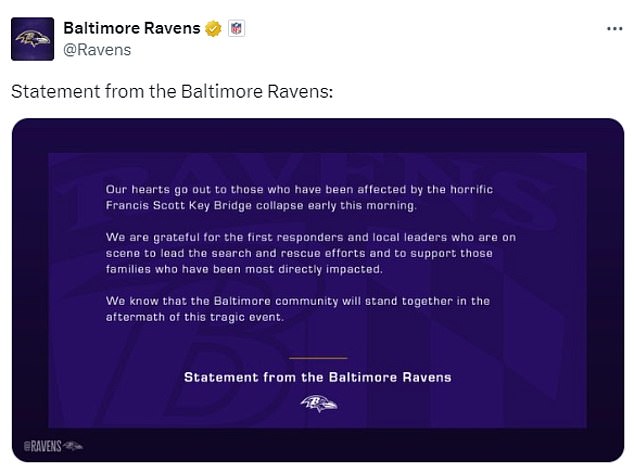 The Ravens NFL team praised rescue workers who tried to save dozens of lives.