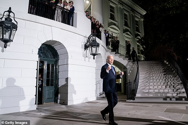 President Joe Biden leaves the White House on March 7 to deliver his State of the Union address. Before the speech, the White House invited several Tik Tok influencers and they are seen watching the president leave from the Truman Balcony.