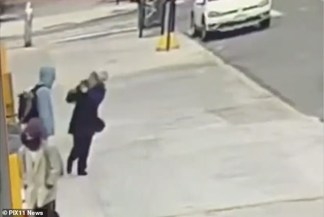 Shocking CCTV footage shows Franz Jeudy, 33, extending his arm violently punching her in the face before simply continuing to walk.
