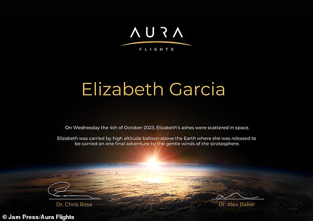 In the photo: Elizabeth García certificate issued by Aura Flights.