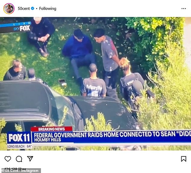 50 Cent led the initial charge of stars reacting to the news that federal agents raided Diddy's homes, sharing a snapshot of the raid that took place.