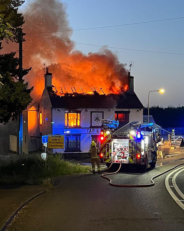 The couple also run the Tap and Run pub in Upper Broughton, Nottinghamshire, which was badly damaged in a fire in 2022 (pictured).