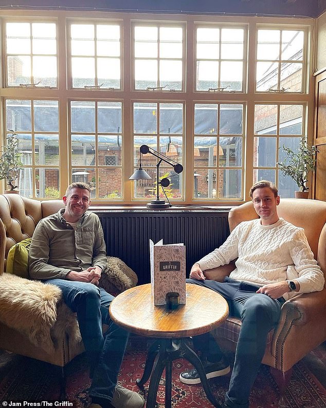 Harry Gurney and Stuart Broad take their seats in the luxurious surroundings of the Griffin Inn, the latest addition to their growing pub empire.