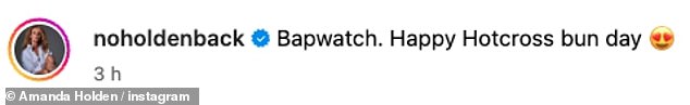 She cheekily captioned the stunning clip: 'Bapwatch'. Happy Hotcross' Bun Day