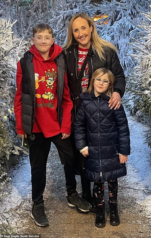Natalie Wild (pictured with her children) has revealed how a Tempest Photography photographer asked her daughter Tilly (right), who has severe vision problems, to remove her thick glasses for a photograph.