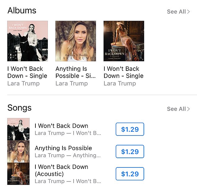 All three Lara Trump songs appear when searched on iTunes