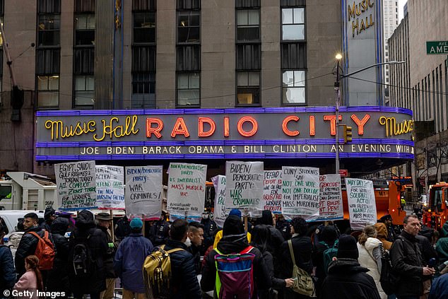 Pro-Palestinian protesters invaded Radio City Music Hall Thursday night ahead of President Joe Biden's $25 million fundraiser alongside former presidents Barack Obama and Bill Clinton.