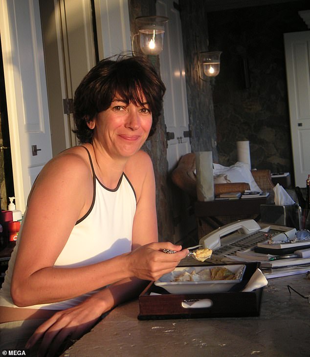 Ghislaine Maxwell is seen eating at Epstein's mansion on Little St James Island in this undated photo.