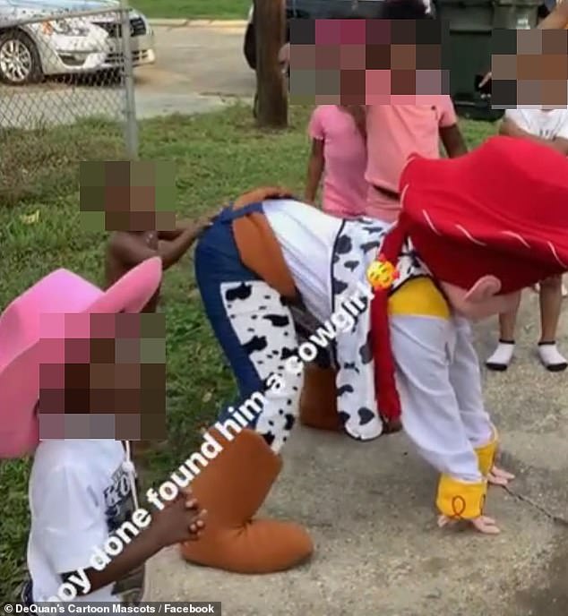 At one point, one of the adult party attendees encouraged a toddler in diapers to go and 'slap the butt' of the life-sized toy cowgirl who was bent over twerking with her hands on the floor. .