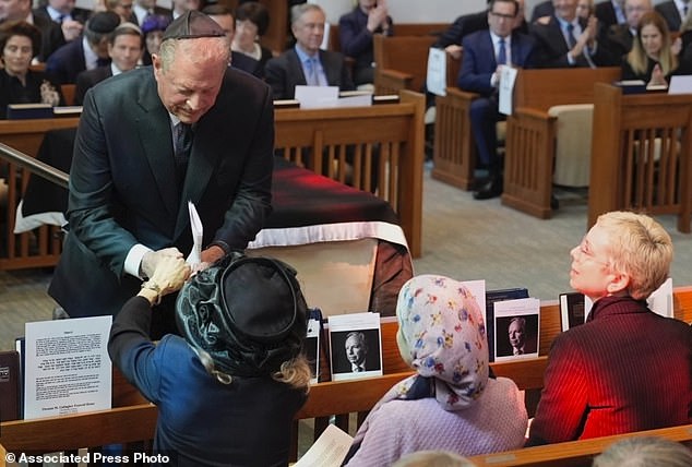Former Vice President Al Gore offers his condolences to Hadassah Lieberman during the funeral of her husband, former Senator Joe Lieberman in Stamford, Connecticut, on Friday, March 1. 29, 2024