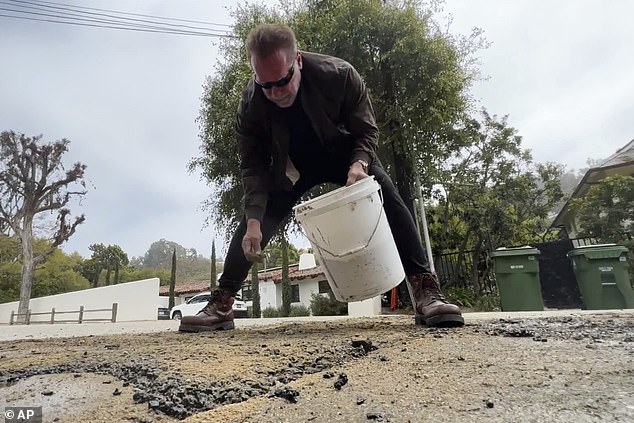 Former California Governor Arnold Schwarzenegger also bypassed official channels and was seen filling potholes in Brentwood last year.