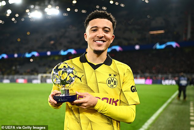 Jadon Sancho won the Man of the Match award for his performance against PSV Eindhoven