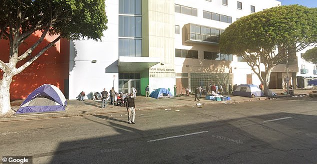 The video is taken just meters from Midnight Mission, a $17 million homeless center.