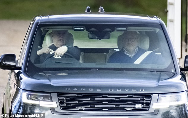 Prince Andrew is also seen driving from Royal Lodge in Windsor in Berkshire today.