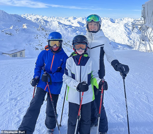 Stephanie Burt with her two children on a ski vacation in the Alps.  She said she feared she would never see her children again when the wind shook the chairlift.