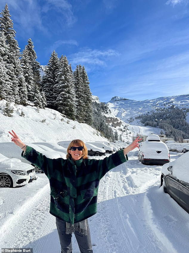 Interior designer Ms Burt is a lifelong skier, having first hit the slopes at the age of three in her native New Zealand (pictured in Flaine, France, Christmas pass).