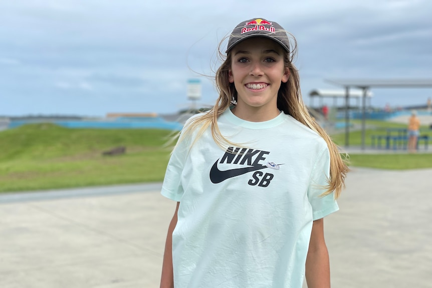 Olympic hopeful Chloe Covell, 14, at Tugun Skatepark on the Gold Coast.