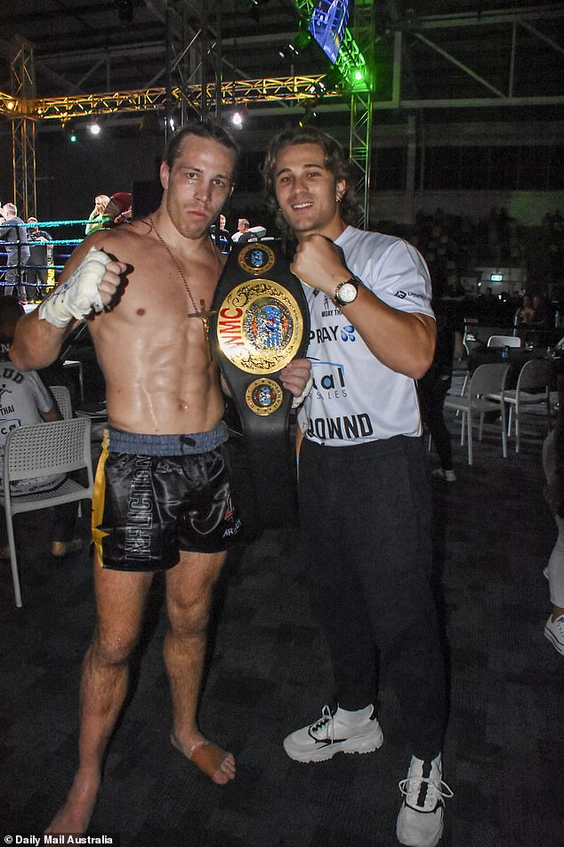 Jayden (left) was seen posing up a storm with his MAFS alum brother Mitch (right), 27, who looked every inch the supportive brother as his younger brother stepped into the boxing ring.