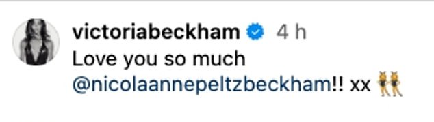 Victoria shared the clip on Instagram and wrote: 'Love you so much @nicolaannepeltzbeckham!'