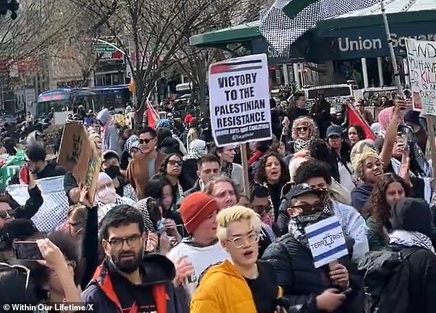 Hundreds of protesters flooded the streets of Manhattan, marching from City Hall to Union Square on 14th Street, while dozens of officers from the New York Police Department's Strategic Response Group Bicycle Squad were deployed.