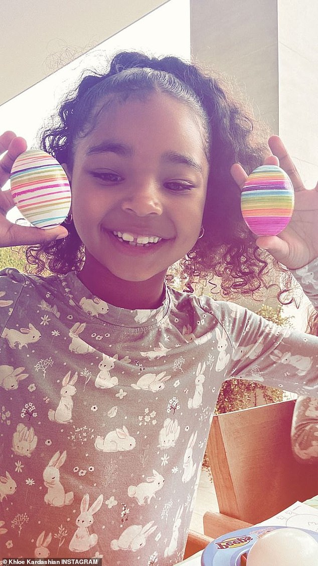 Khloé's almost six-year-old daughter True showed off her egg decorating skills