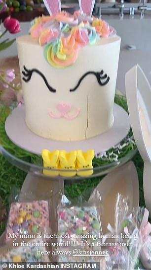 Refreshments included a multi-layer cake decorated with a bunny face and pastel ears. Treats also included cupcakes, bunny-shaped cookies and Rice Crispy bars.