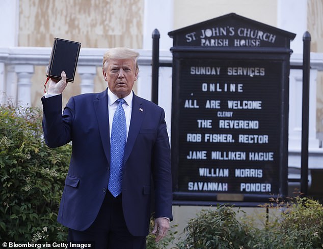 President Donald Trump poses with a Bible outside St. John's Episcopal Church in June 2020.