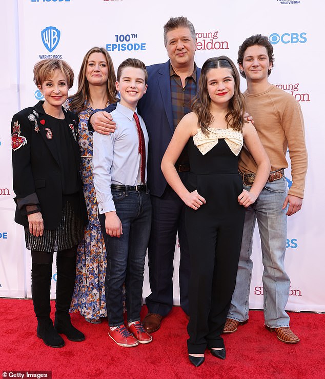 Iain Armitage was eight years old when he began working on The Bog Bang Theory spin-off Young Sheldon, which ran for seven seasons on CBS;  He is seen with co-stars Annie Potts, Zoe Perry, Lance Barber, Raegan Revord and Montana Jordan in March 2022.