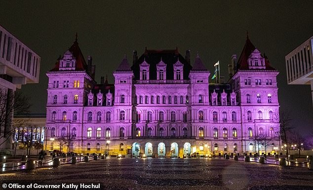 New York Statehouse in Albany lights up purple and blue for Trans Day of Visibility in 2022