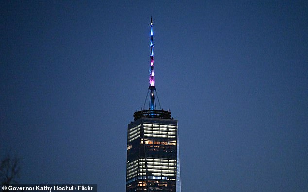 The World Trade Center spire will also be lit in trans pride colors in 2022, and will be again this year.