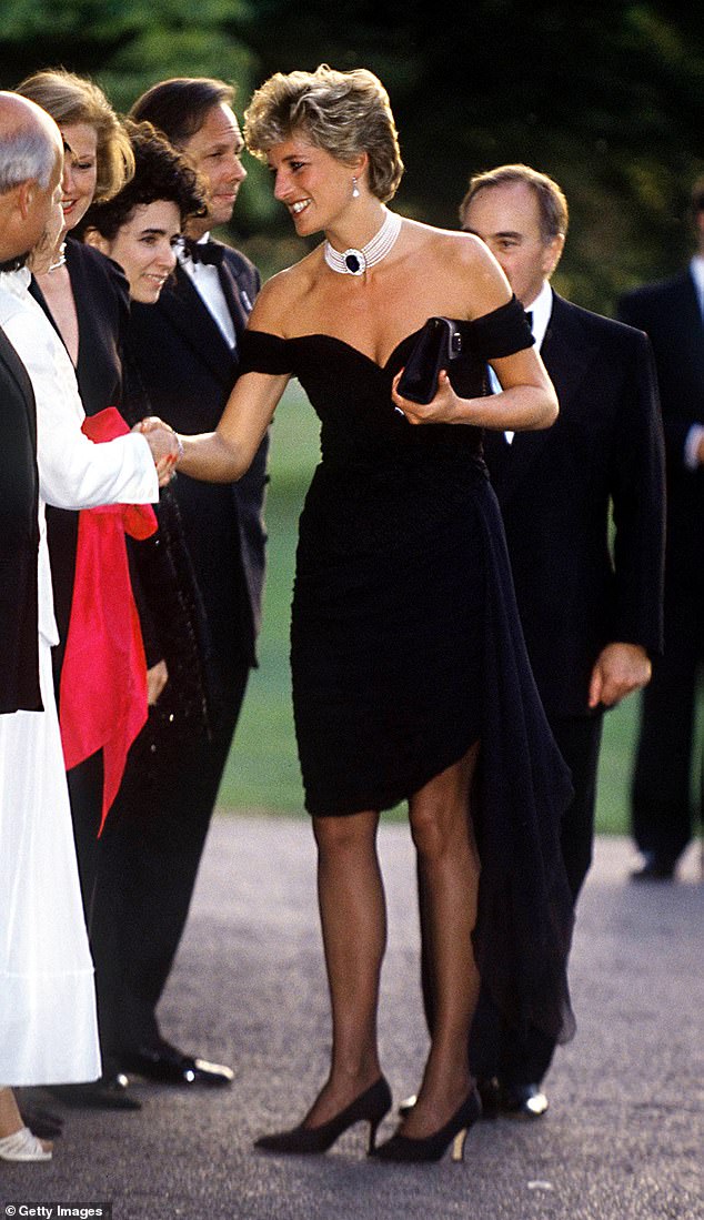 Diana arrives at London's Serpentine Gallery wearing a Christina Stamboulian dress, June 1994. Her appearance coincided with Prince Charles's televised admission of adultery and Stamboulian's creation became known as the Revenge Dress.