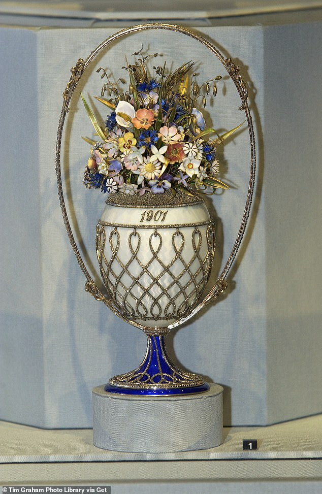 The Egg in the Flower Basket by Peter Carl Faberge Forms photographed in the Queens Gallery at Buckingham Palace