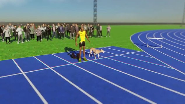 Bolt took on a greyhound in dazzling computer-generated simulation