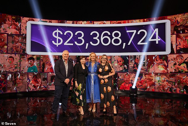 The telethon, broadcast on Channel Seven in Melbourne and nationally on 7plus, helped raise a record $23,368,724 for the Royal Children's Hospital in Melbourne.