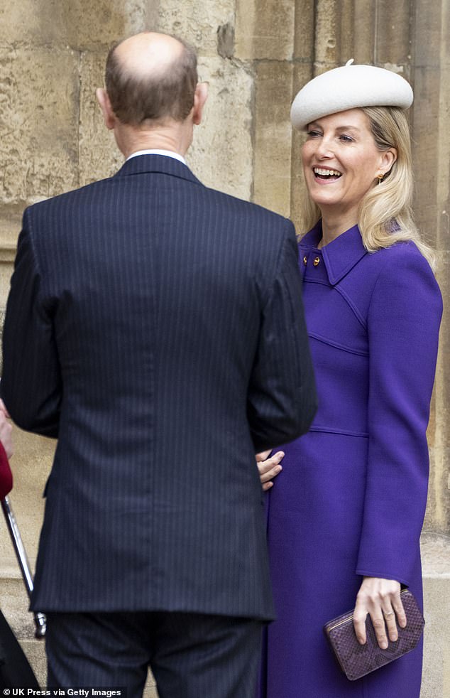 Sophie, 59, looked in high spirits as she greeted members of the clergy alongside her husband, Edward, Duke of Edinburgh.